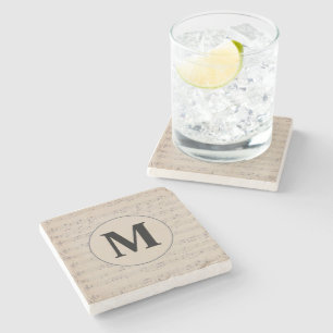 Vintage Sheet Music Note monogram  Stone Coaster