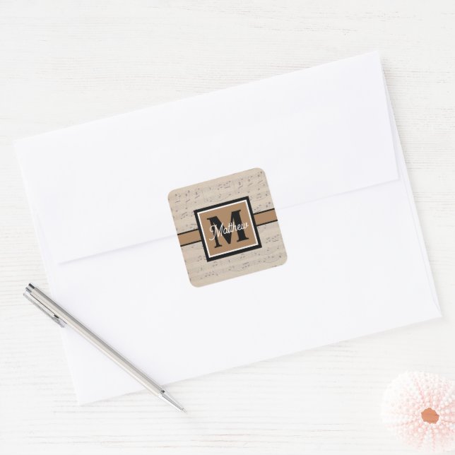 Vintage Sheet Music note Musician Monogram    Square Sticker (Envelope)