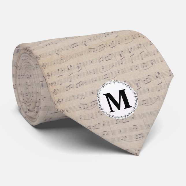 Vintage sheet music note pattern monogram tie (Rolled)