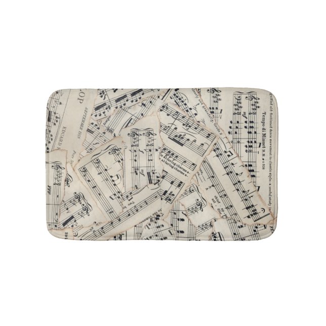 Vintage Sheet Music Paper Collage Bath Mat (Front)