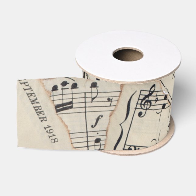 Vintage Sheet Music Paper Collage Grosgrain Ribbon (Spool)