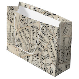 Vintage Sheet Music Paper Collage Large Gift Bag