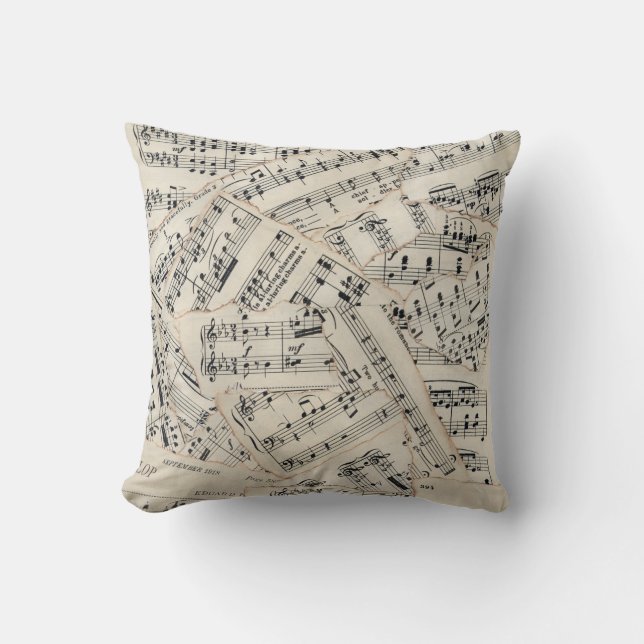 Vintage Sheet Music Paper Collage Throw Pillow (Front)