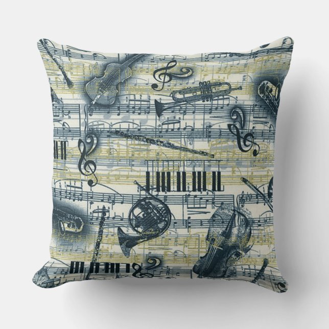 Vintage Sheet Music Pattern Throw Pillow (Front)
