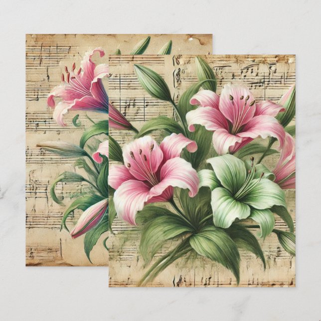 Vintage Sheet Music Pink & Green Lilies Scrapbook (Front/Back)