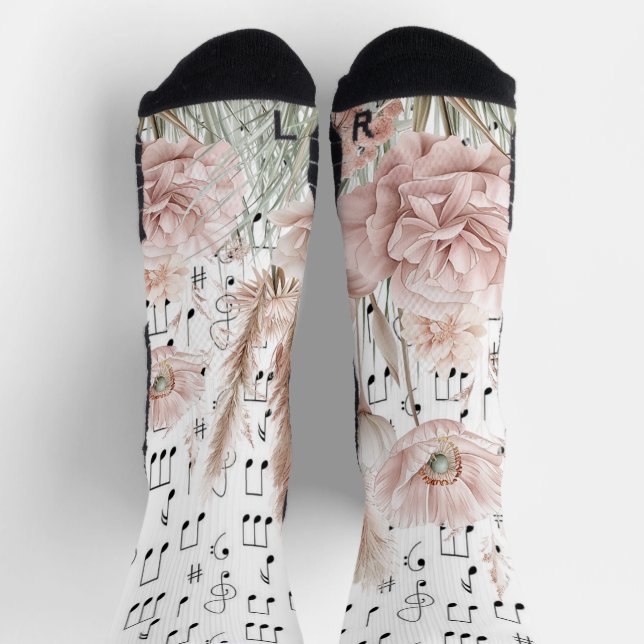 Vintage Sheet Music Pink Wildflower Socks (Top)