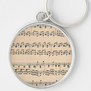 Vintage Sheet Music Score Black and White notes Keychain