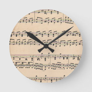 Vintage Sheet Music Score Black and White notes Round Clock