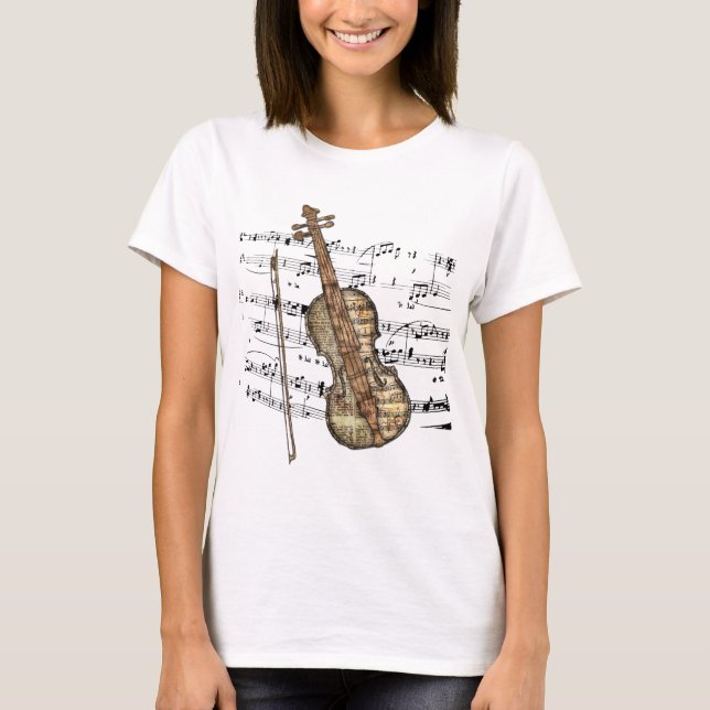 Vintage Sheet Music Violin T-Shirt (Front)