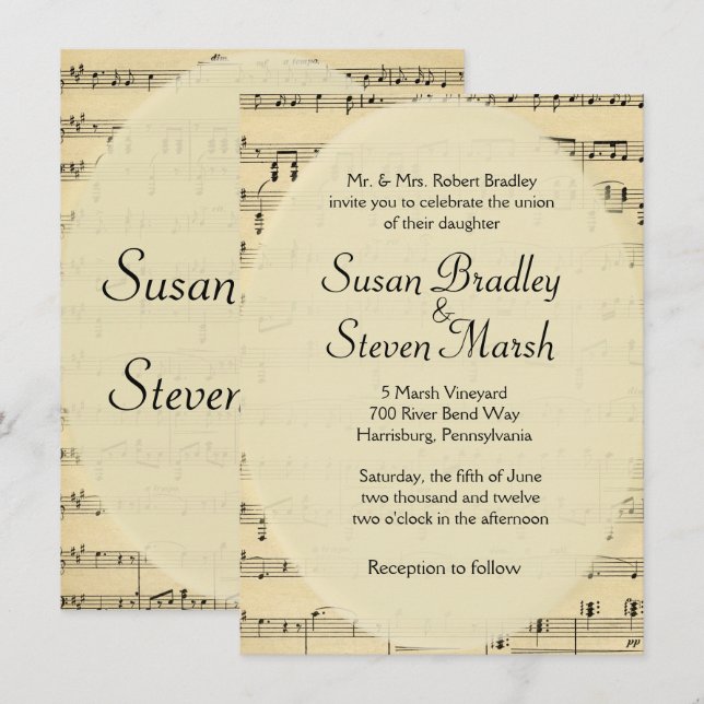 Vintage Sheet Music Wedding Invitation (Front/Back)