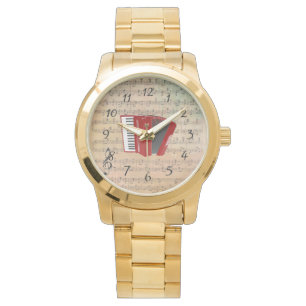 Vintage Sheet Music With a Red Accordion Watch