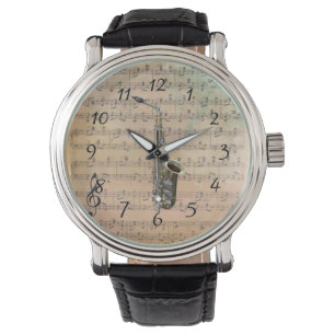 Vintage Sheet Music With A Saxophone Watch