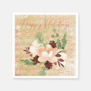 Vintage Sheet Music with Pine Cones Bouquet Napkin