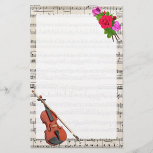 Vintage Sheet Music with Violin and Roses Stationery