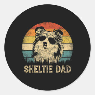 Vintage Sheltie Dad Dog Lovers Father&#; s Day Tee Classic Round Sticker