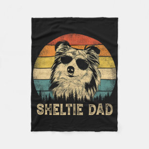 Vintage Sheltie Dad Dog Lovers Father&# s Day Tee Fleece Blanket