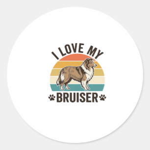 Vintage Sheltie Dog I Love My Bruiser Retro Design Classic Round Sticker