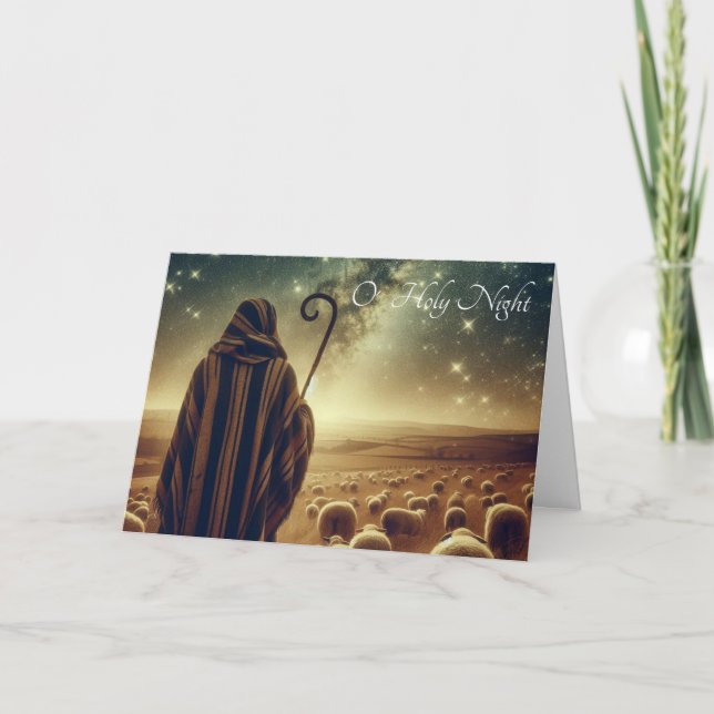 Vintage Shepherd Watching Over Flock Christmas  Holiday Card (Front)
