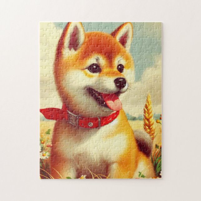 Vintage Shiba Inu Painting Jigsaw Puzzle (Vertical)