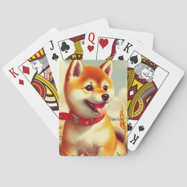 Vintage Shiba Inu Painting Playing Cards (Back)