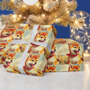 Vintage Shiba Inu Painting Wrapping Paper