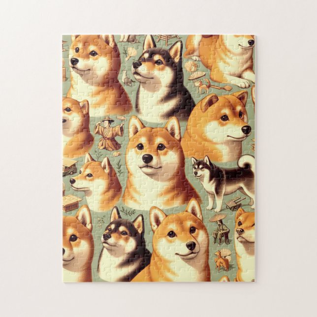 Vintage Shiba Inu Seamless Pattern Jigsaw Puzzle (Vertical)