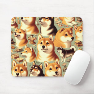 Vintage Shiba Inu Seamless Pattern Mouse Pad