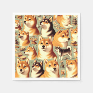 Vintage Shiba Inu Seamless Pattern Napkin
