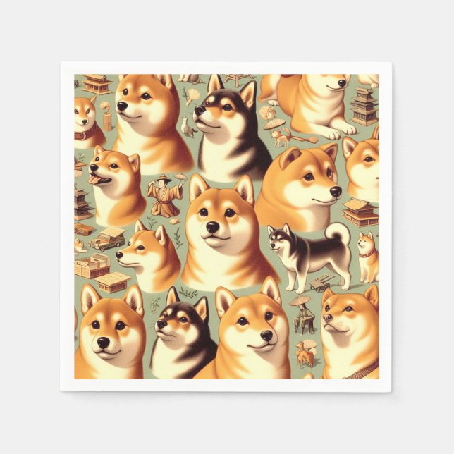 Vintage Shiba Inu Seamless Pattern Napkin (Front)