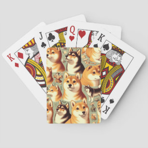 Vintage Shiba Inu Seamless Pattern Playing Cards