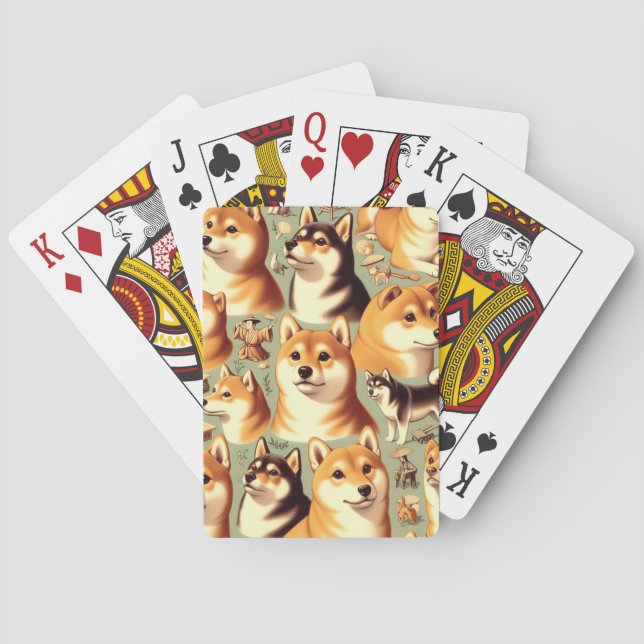 Vintage Shiba Inu Seamless Pattern Playing Cards (Back)