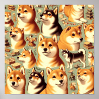 Vintage Shiba Inu Seamless Pattern