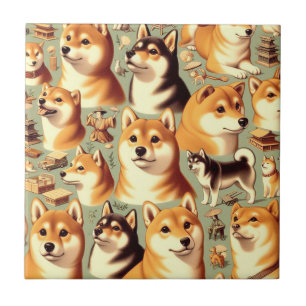 Vintage Shiba Inu Seamless Pattern Tile