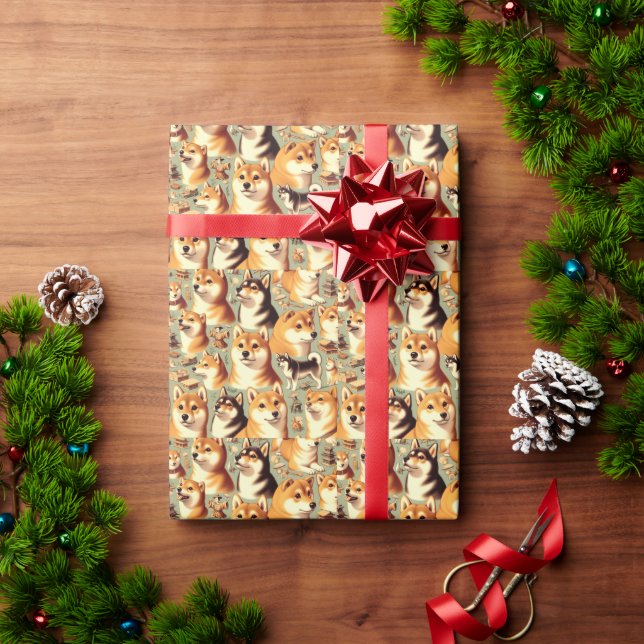 Vintage Shiba Inu Seamless Pattern Wrapping Paper (Holiday Gift)
