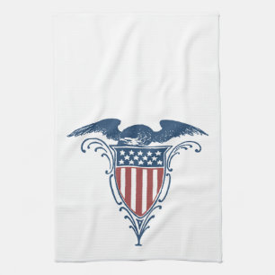 Vintage Shield Red White Blue American Eagle Stars Kitchen Towel