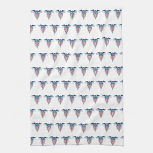 Vintage Shield Red White Blue American Eagle Stars Kitchen Towel