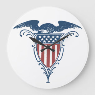 Vintage Shield Red White Blue American Eagle Stars Large Clock