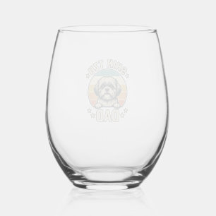 Vintage Shih Tzu Dad Dog Lover Shirt Design_1 Stemless Wine Glass
