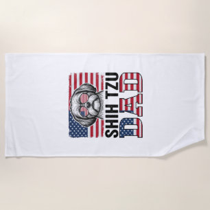 Vintage Shih Tzu Dad Patriotic Dog Shirt Design_1 Beach Towel
