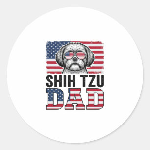 Vintage Shih Tzu Dad Patriotic Dog Shirt Design_1 Classic Round Sticker