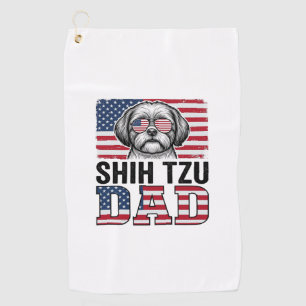 Vintage Shih Tzu Dad Patriotic Dog Shirt Design_1 Golf Towel