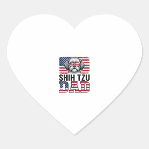Vintage Shih Tzu Dad Patriotic Dog Shirt Design_1 Heart Sticker