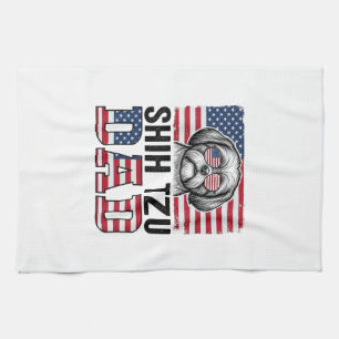 Vintage Shih Tzu Dad Patriotic Dog Shirt Design_1 Kitchen Towel