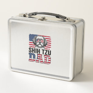 Vintage Shih Tzu Dad Patriotic Dog Shirt Design_1 Metal Lunch Box