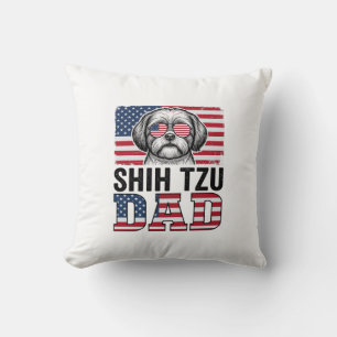 Vintage Shih Tzu Dad Patriotic Dog Shirt Design_1 Throw Pillow