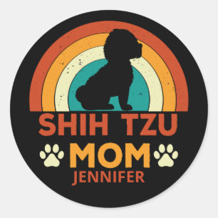 Vintage Shih Tzu Dog Mom Sunset Personalized Classic Round Sticker