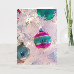 Vintage Shiny Brite Ornaments on White Tree Card
