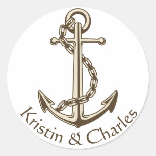 Vintage Ship Anchor Nautical Brown Wedding Classic Round Sticker