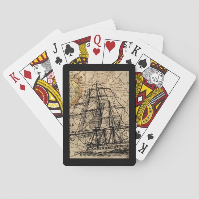 Vintage Ship And Map Playing Cards (Back)
