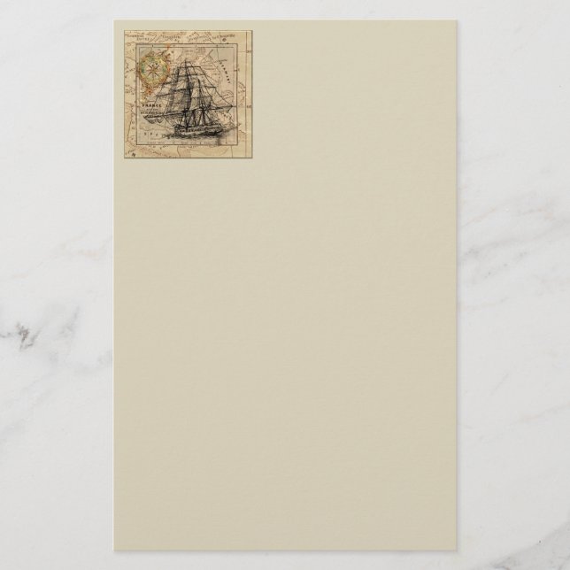 Vintage Ship And Map Stationery (Front)